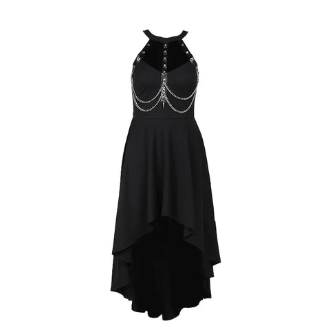Sonicelife Women's Gothic Diablo Style Summer Long Dress 2024 New Hanging Neck Sleeveless Front Short Back Long Dresses