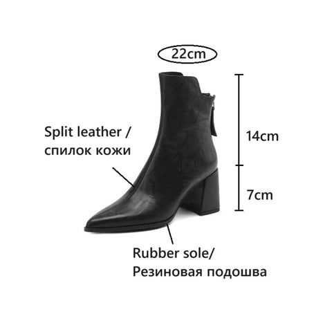 Sonicelife NEW Autumn Women Boots Genuine Leather Shoes for Women Pointed Toe Chunky Heel Shoes Zipper Short Boots Elegant Modern Boots