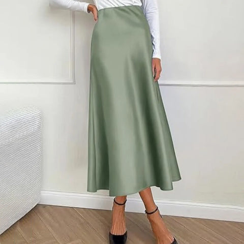 Sonicelife Women Long Satin Skirt Silk Elegant High Waist Cocktail Party Wedding Flared A Line Midi Back To School Outfits For Girls Skirts