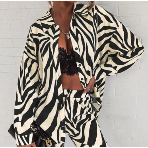 Sonicelife Long Sleeve Shirt and Loose Cut Trousers Set
