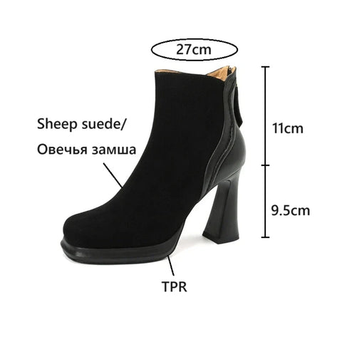 Sonicelife NEW Autumn Women Boots Sheep Suede Leather Shoes for Women Square Toe Super High Heel Shoe Zip Ankle Boots Platform Modern Boots