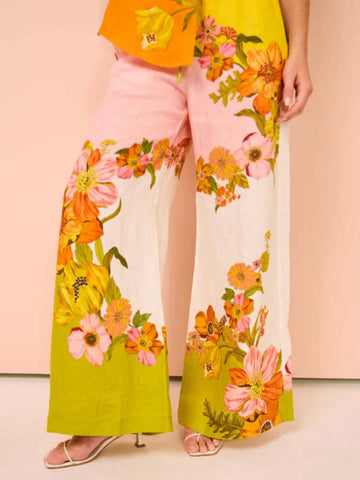 Sonicelife Floral Print 2 Pcs Shirt and High Waist Trousers Set