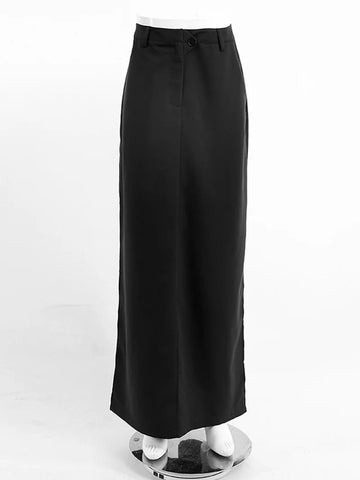 Sonicelife 2024 Autumn Winter Women Elegant Maxi Skirts Solid Black High Waist Slit A-line Skirt For Women