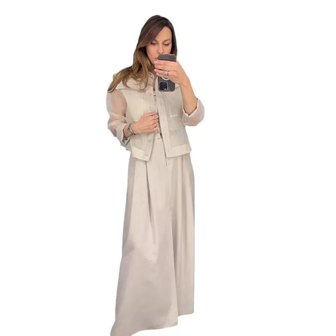 Sonicelife 2 Piece Sets Women Outfits Coat Wide Leg Pants Suit Pocket Single Breasted Turndown Collar Jacket Loose Trousers Casual Ensemble