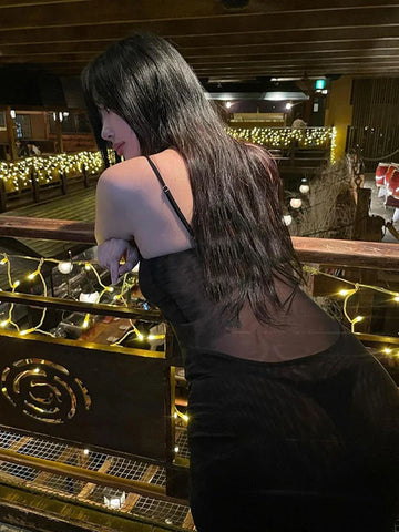 Sonicelife Women's Gothic Dress Long New Fashion Diablo Style Music Festival Holiday Party Slightly Transparent Mesh Dresses