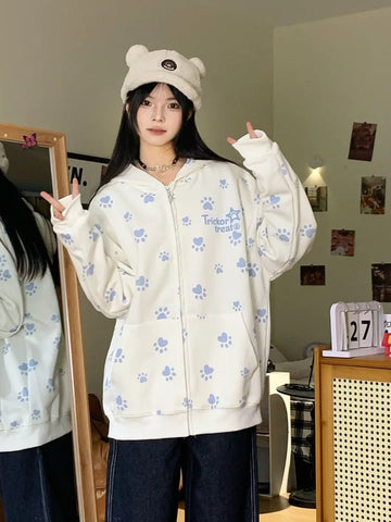 Black Friday Sonicelife Y2k Cartoon Printed Zip Up Hoodies Women Kawaii Long Sleeve Oversized Sweatshirt Japanese Style Cutecore Girl Clothing