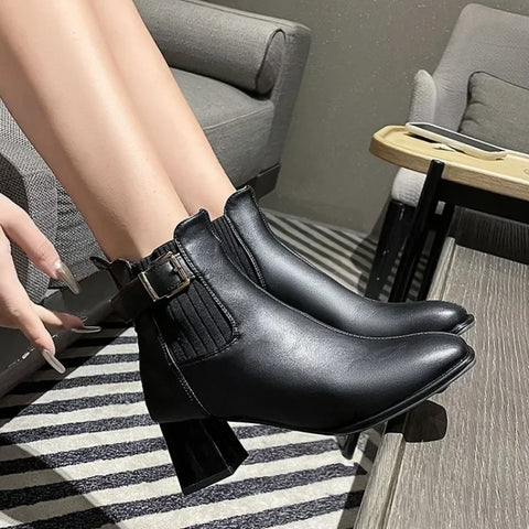 Sonicelife Ankle Boots High Heels Pointed Toe Comfortable ElegantPU Leather Retro  Boot Female Concise Women Botines Mujer Boots Women