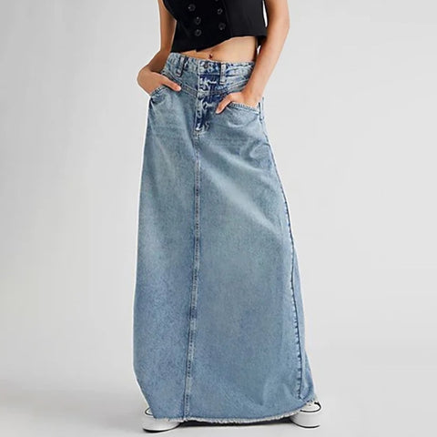 Sonicelife Vintage Denim Skirt Women's A-line 2024 Spring Dress New Retro Blue High Waist Slim Mid Length Dress Skirt Street Women Dresses