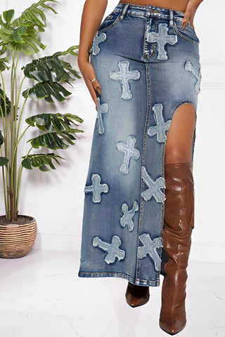 Sonicelife Vintage Washed Sexy Denim Wrap Buttocks Skirts Women Dress Sets Ankle Length Dress Slim Embroidery Spliced Coats Pockets