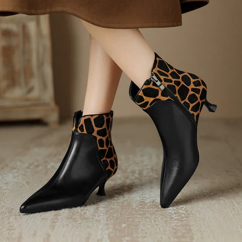 Sonicelife NEW Autumn Boots Women Pointed Toe Thin Heel Modern Boots Split Leather Shoes for Women High Heel Ankle Boots Winter Black Shoes