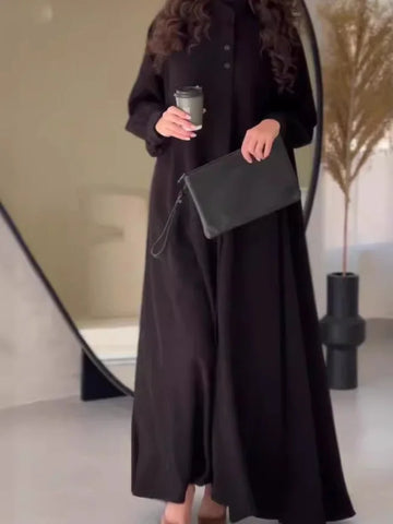 Sonicelife Women Dress Long Dresses A Line Solid Round Neck Full Lantern Sleeve Elegant Splice Regular Slim Fit Casual Vestidos Autumn 2024