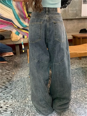Sonicelife Cool Cargo Jeans Women Casual Big Pocket Oversize for Female Denim Pants New Ladies Hip Pop Vintage Wide Leg Trousers Streetwear