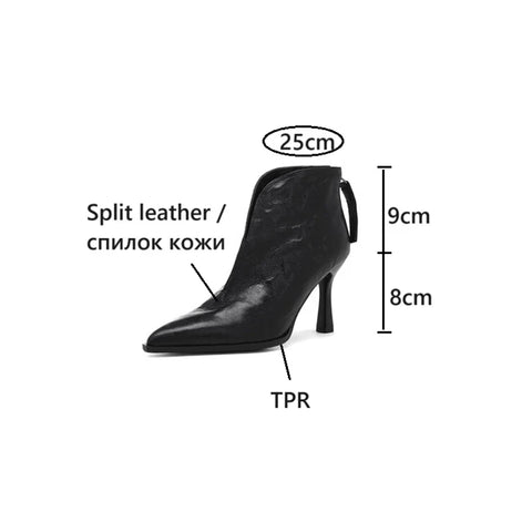 Sonicelife NEW Autumn Women Boots Split Leather Shoes for Women Pointed Toe Thin Heel Shoes High Heel Elegant Zip Modern Boots Black Shoes