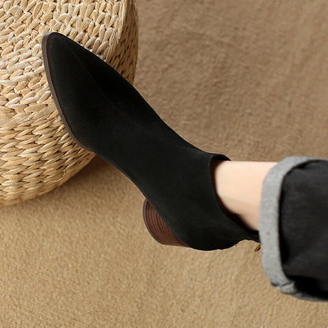 Sonicelife NEW Autumn Women Boots Pointed Toe Chunky Heel Boots Sheep Suede Leather Shoes for Women Concise Ankle Boots botas femininas