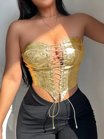 Sonicelife 2024 Women Summer Sexy Hollow Out Tube Tops Solid Strapless Camis Bodycon Slim Fit Club Crop Tops For Female