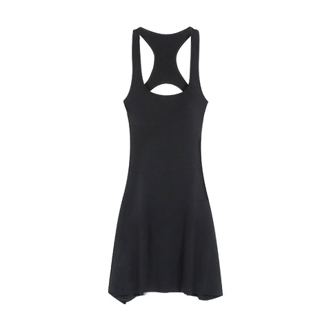 Sonicelife-Black Backless Dresses for Women's Summer Sexy Spicy Girl Slim Sleeveless Mini Dress Skinny Elastic Sundress Sporty Y2k Clothes