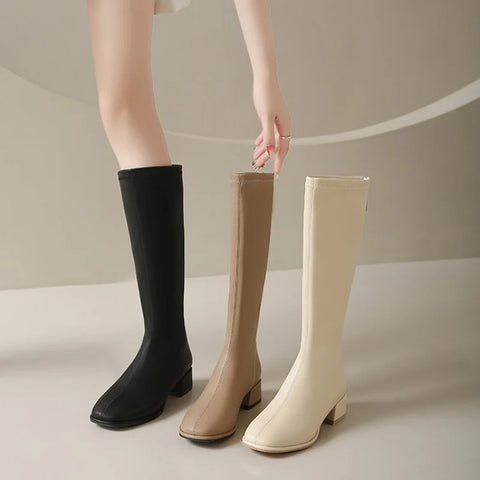 Sonicelife Slim Woman High Boots Fashion Women Knee-High Boots High Heel 2024 Women's Shoes Winter Soft Leather Long Boots