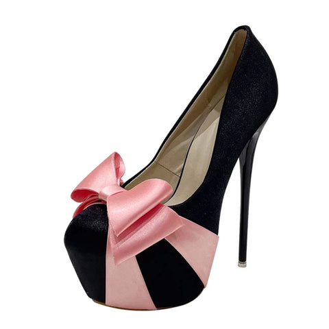 Sonicelife- Fashion Design Bowknot Round Toe Platform Pumps Women Wedding Banquet Shoes Sexy Stripper Pole Dance High Heels Black Pink