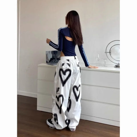 Sonicelife Y2K Love Graffiti Wide Leg Pants Women High Waist Streetwear Loose Drawstring Jogging Trousers Female Korean Casual Sweatpants