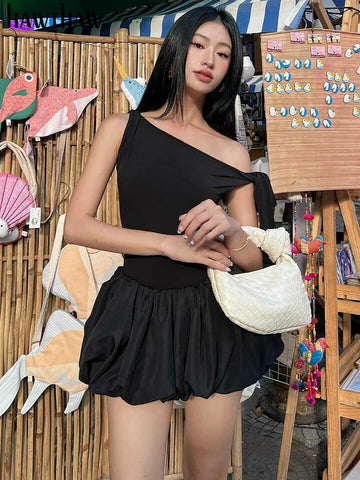 Sonicelife Women 2024 Summer Bodycon Black Bodysuit Tank Tops Mini Skirts Two Piece Matching Sets Wholesale Items For Business