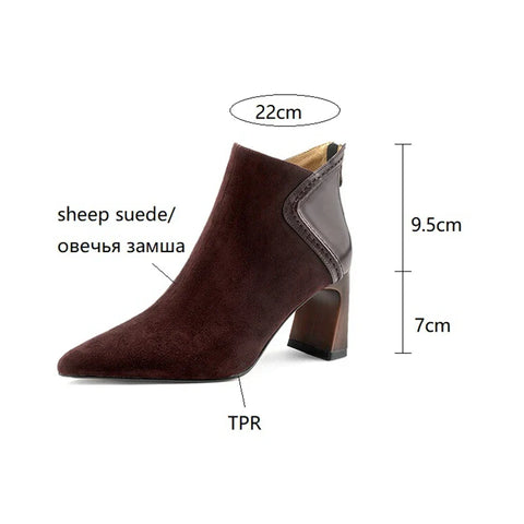 Sonicelife NEW Autumn Women Ankle Boots Sheep Suede Shoes Pointed Toe High Heel Shoes for Women Mature Chunky Boots for Woman botines mujer