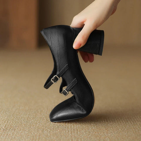 Sonicelife NEW Spring/Autumn Women Pumps Genuine Leather Shoes for Women Square Toe Chunky Heel Shoes Classics Mary Janes Handmade Shoes