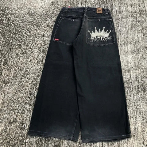 Sonicelife New Big Pocket High Street American Tooling Wide-leg Jeans Female Y2K Street Punk Style Loose Street Brand Washing Old Pant