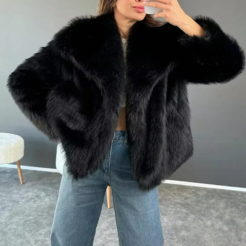 Sonicelife Warm Winter Long Sleeve Lapel Collar Coat Outwear Women Faux Fur Coat Elegant Lady Fashion Jacket 90s Vintage Y2K Streetwear