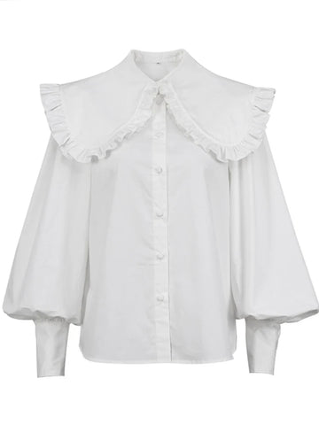 Sonicelife Aynaray Autumn Winter 2024 Women Lolita Solid White Shirt Long Sleeve Loose Fit Blouse For Women