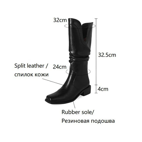 Sonicelife Autumn Women Boots Split Leather Shoes Women Round Toe Chunky Heel Boots Women Elegant Mid-calf Boots Leather Boots botas mujer