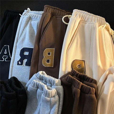 Sonicelife Letter Embroidery Woman Pants High Street Retro Loose Flocking Sweatpants Women Casual All-match Beam Feet Women Bottoms Pants