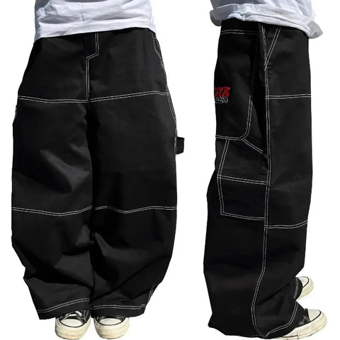 Sonicelife Y2K New Harajuku High Street Fashion Casual Letters Embroidered Jeans Hip-hop Pop Punk High Waist Wide-leg Pants Men And Women