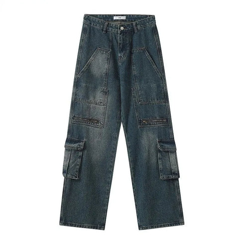 Sonicelife American Tide Brand Retro Washing Old Multi-pocket Tooling Jeans Y2K New Fashion Loose Straight Casual Jeans For Men And Women