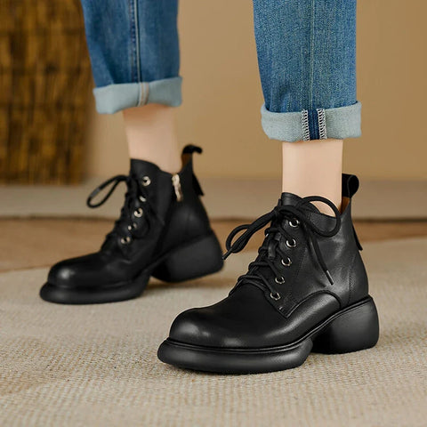 Sonicelife Autumn/Winter Women Boots Genuine Leather Shoes for Women Round Toe Chunky Heel Boots Casual Platform Short Boots сапоги женские