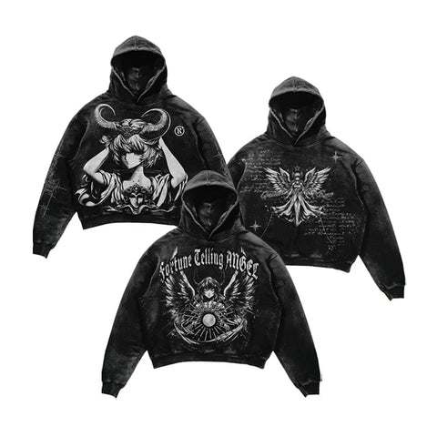 Back To School Sonicelife Gothic Hoodie Men Women Harajuku Vintage Angel Graphic Print Streetwear New Y2K Hip Hop Pattern Sweatshirt Casual Goth Clothing