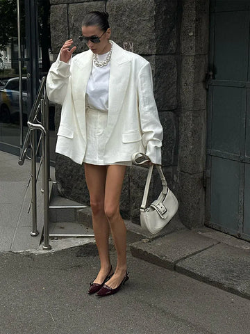 Sonicelife 2024 Autumn Lapel White Long Sleeve Suit Jacket Women's Fashion Pocket Cropped Thin Jackets Lady Commute Office High Street Coat