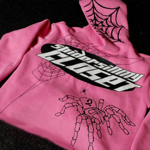 Back To School Sonicelife Y2k Pink Hoodie Spider Web Print Oversized Long Sleeve Hoodie Harajuku Hip Hop Grunge Fashion Sweatshirt Pullover Goth Hoodie