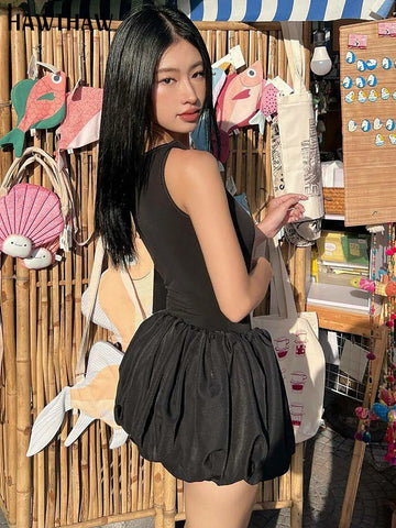 Sonicelife Women 2024 Summer Bodycon Black Bodysuit Tank Tops Mini Skirts Two Piece Matching Sets Wholesale Items For Business