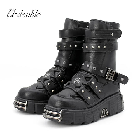 Sonicelife 2023 New Punk Style Men and Women Boots High Heel Platform Shoes Height 6CM Woman Gothic Ankle Rock Boots Metal Decor Retro