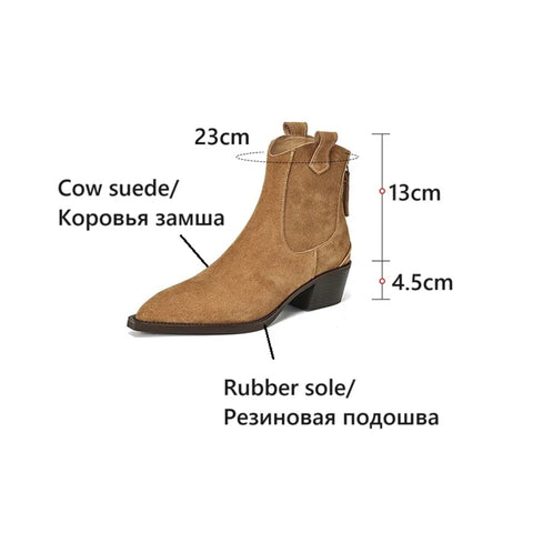 Sonicelife NEW Autumn Women Boots Cow Suede Leather Shoes for Women Pointed Toe Chunky Heel Shoes Concise Black Boots Zipper Western Boots