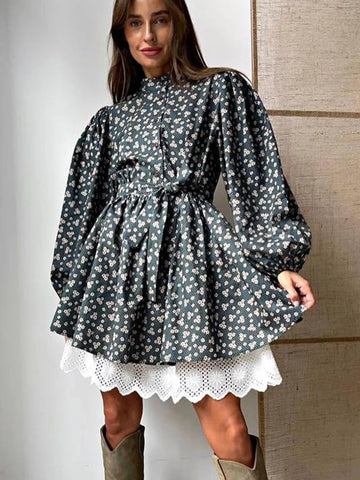 Sonicelife hoco dresses Aynaray 2024 Autumn Winter Women Floral Printed Mini Dress Prairie Chic France Long Sleeve Flare Dress Female