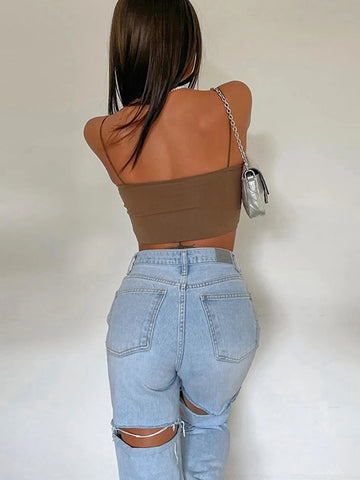 Sonicelife 2024 Summer Autumn Women Washed High Waist Jeans Hollow Out Streetwear Straight Denim Pants For Women