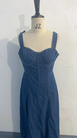 Sonicelife Women Dresses Square Collar Sexy Denim Camisole Dress Vestidos Loose Fit Spliced Washed Vintage 2024 Summer High Street