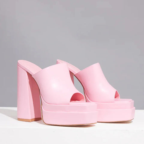 Sonicelife-High Heel Luxury Shoes Brand Slipper Summer Pumps Desinger PU Leather Women's Sandal Casual Slides Outdoor Female Flip Flops