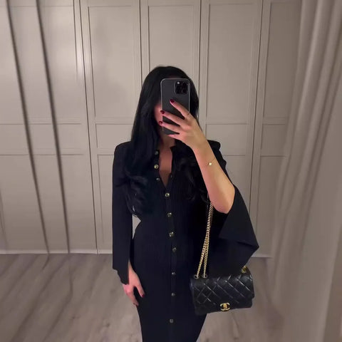 Sonicelife Two Piece Set Women Outfits Casual Tops Slim Fit Long Skirt Suit Round Collar Blouse Buttons Split Skirts Sets Female Ensemble