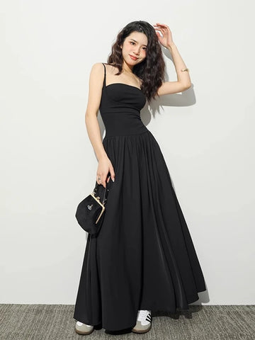 Sonicelife-Sleeveless Backless Maxi Dress Women 2024 Y2K Elegant Sexy Outfits Ladies Black Long Dresses Birthday Party Club Sundress