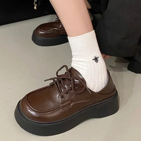 Sonicelife Shoes Autumn Clogs Platform British Style Oxfords Women's Casual Female Sneakers Flats Modis Round Toe Fall Retro Creepers Prepp