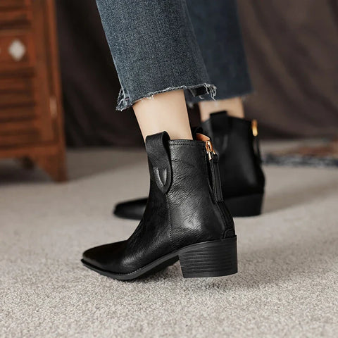 Sonicelife NEW Autumn/Winter Women Boots Pointed Toe Chunky Heel Boots Split Leather Shoes for Women Concise Ankle Boots сапоги женские