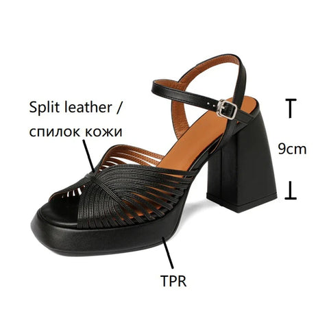 Sonicelife Summer Women Sandals Split Leather Shoes Peep Toe Chunky Heel Shoes for Women Super High Heel Platform Shoes Gold Modern Sandals