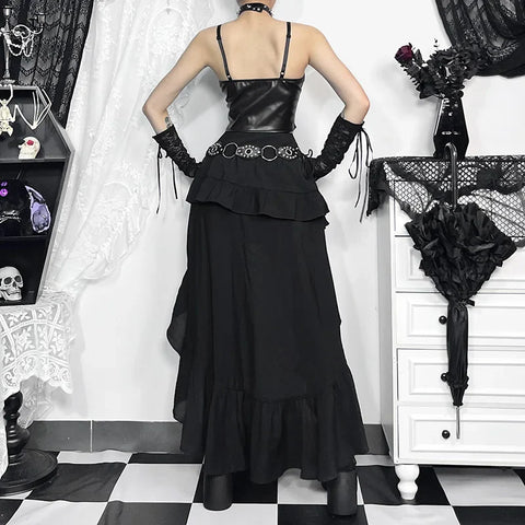 Sonicelife Women's Gothic Halter Dresses European and American Diablo Fashion Party American Vintage Asymmetric Design Halter Dresses